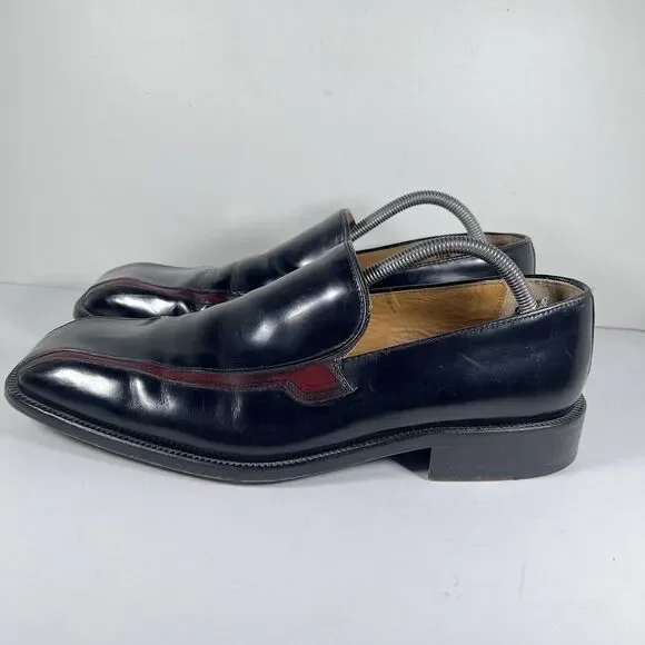 San Remo Platinum Leather Penny Loafers Dress Shoes Black/Burgundy Men's 10.5 - Picture 3 of 8